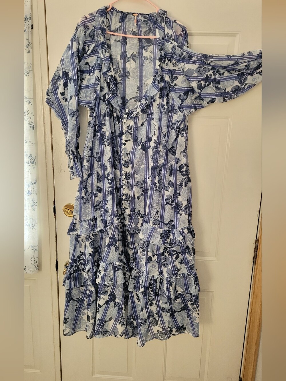 Free People Floral Blue & White Ruffle Tiered Maxi Dress